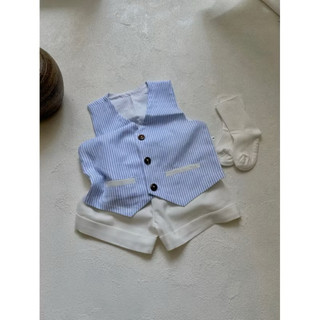Set vest công tử bé trai Little Bee màu xanh