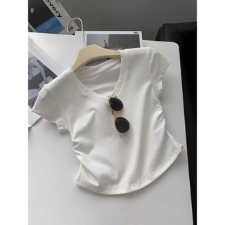 Áo Kiểu Croptop Dáng Lỡ Cổ Tim Rúm Eo nữ