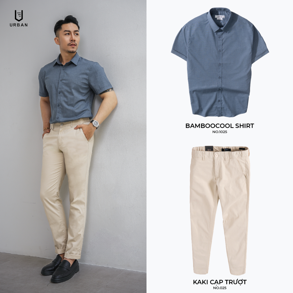 Áo sơ mi nam ngắn tay trơn URBAN vải Bamboo mềm mại hạn chế nhăn phom vừa thấm hút mồ hôi tốt No.1025 | BigBuy360 - bigbuy360.vn