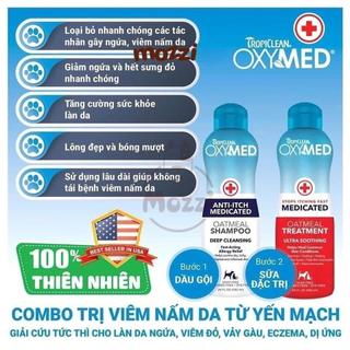 Sữa tắm Tropiclean OXYMED Gội ủ xả viêm da nấm ngứa 592ml cho chó mèo