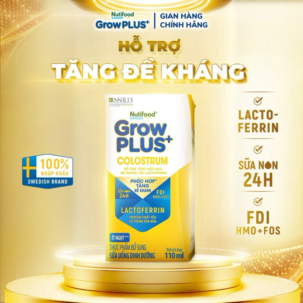 Thùng 24 Hộp Sữa Bột Pha Sẵn Nutifood GrowPLUS+ Colostrum Lactoferrin - 110ml