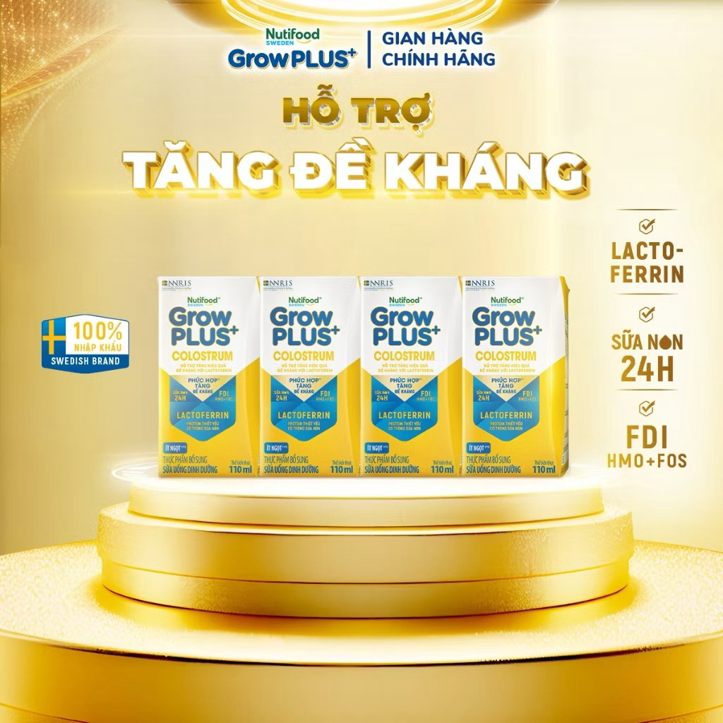 Thùng 24 Hộp Sữa Bột Pha Sẵn Nutifood GrowPLUS+ Colostrum Lactoferrin - 110ml