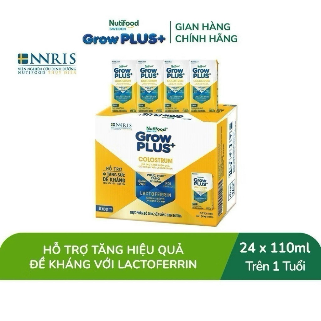 Thùng 24 Hộp Sữa Bột Pha Sẵn Nutifood GrowPLUS+ Colostrum Lactoferrin - 110ml