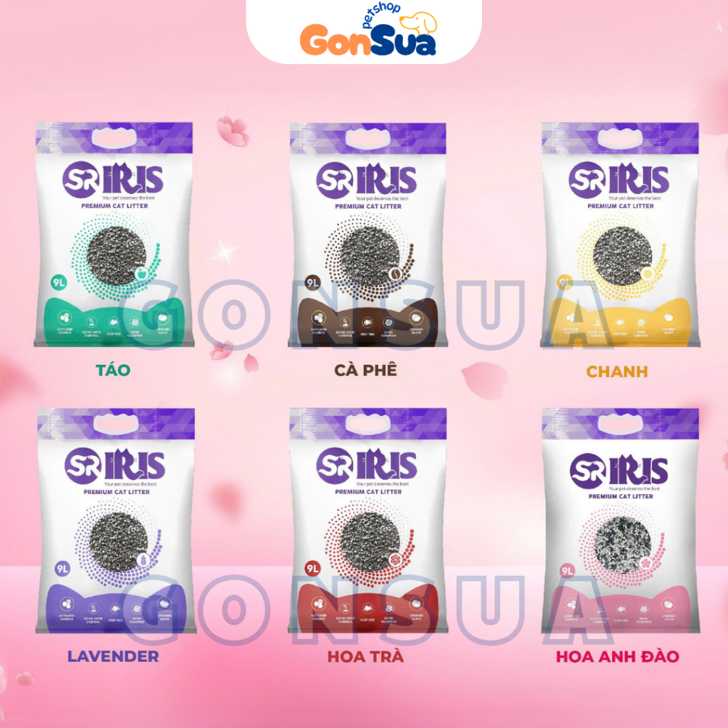 [Tải 6 Bao] Cát Vệ Sinh Mèo Than Hoạt Tính IRIS 9L, Hút Ẩm Tốt, Khử Mùi, Không Bụi, An Toàn Cho Mèo