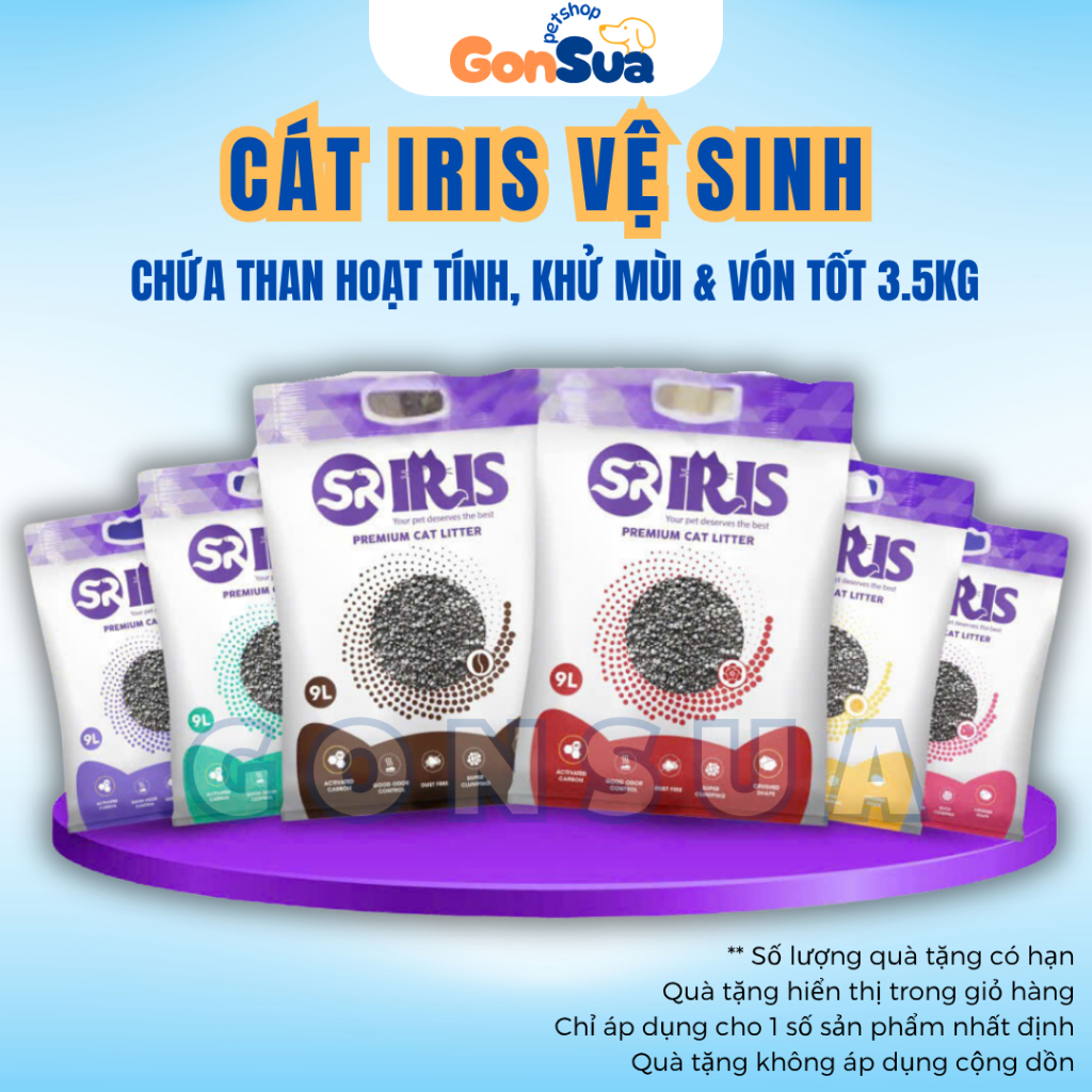 [Tải 6 Bao] Cát Vệ Sinh Mèo Than Hoạt Tính IRIS 9L, Hút Ẩm Tốt, Khử Mùi, Không Bụi, An Toàn Cho Mèo