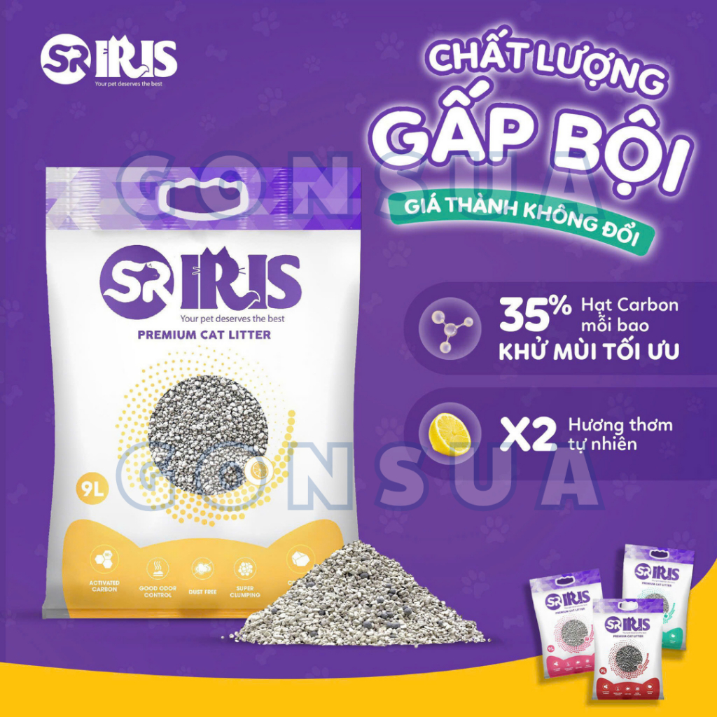 [Tải 6 Bao] Cát Vệ Sinh Mèo Than Hoạt Tính IRIS 9L, Hút Ẩm Tốt, Khử Mùi, Không Bụi, An Toàn Cho Mèo