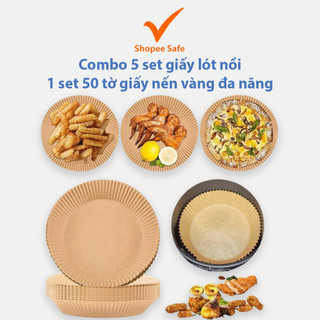 Combo 5 set giấy lót nồi chiên không dầu 1 set 50 tờ giấy nến vàng đa năng tiện dụng