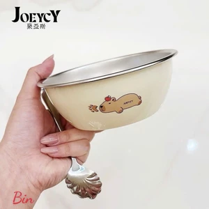 Set bát kèm thí bằng inox hoạ tiết capybara đáng yêu