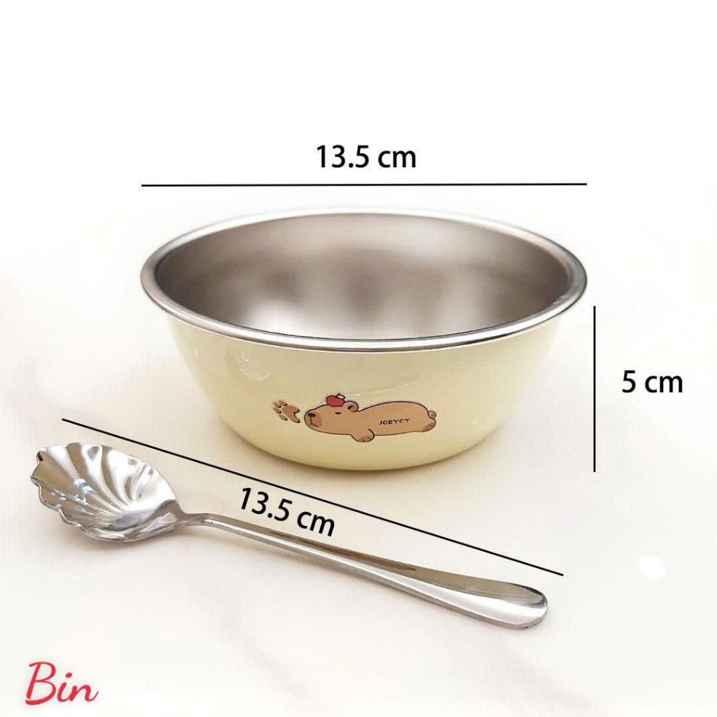 Set bát kèm thí bằng inox hoạ tiết capybara đáng yêu
