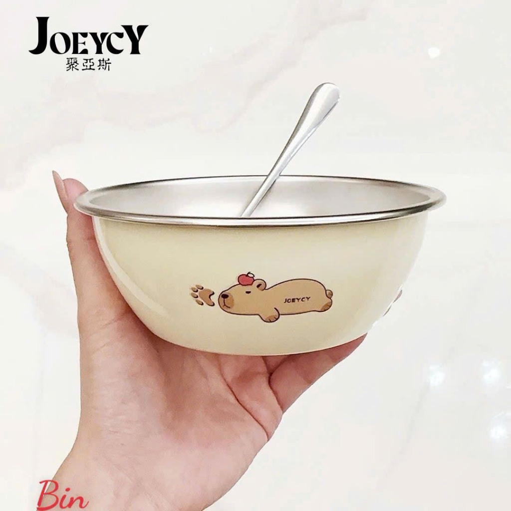 Set bát kèm thí bằng inox hoạ tiết capybara đáng yêu