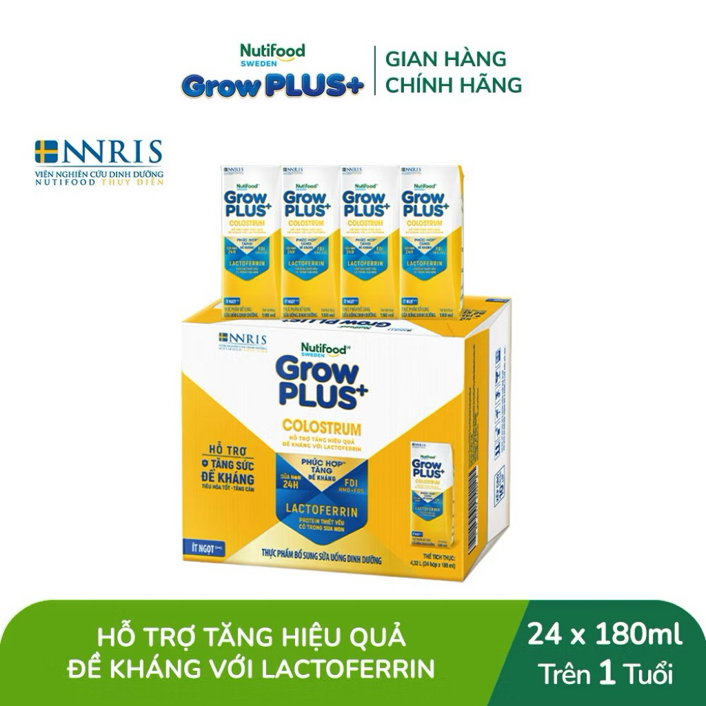 Thùng 24 Hộp Sữa Bột Pha Sẵn Nutifood Sweden GrowPLUS+ Colostrum Lactoferrin 180ml..