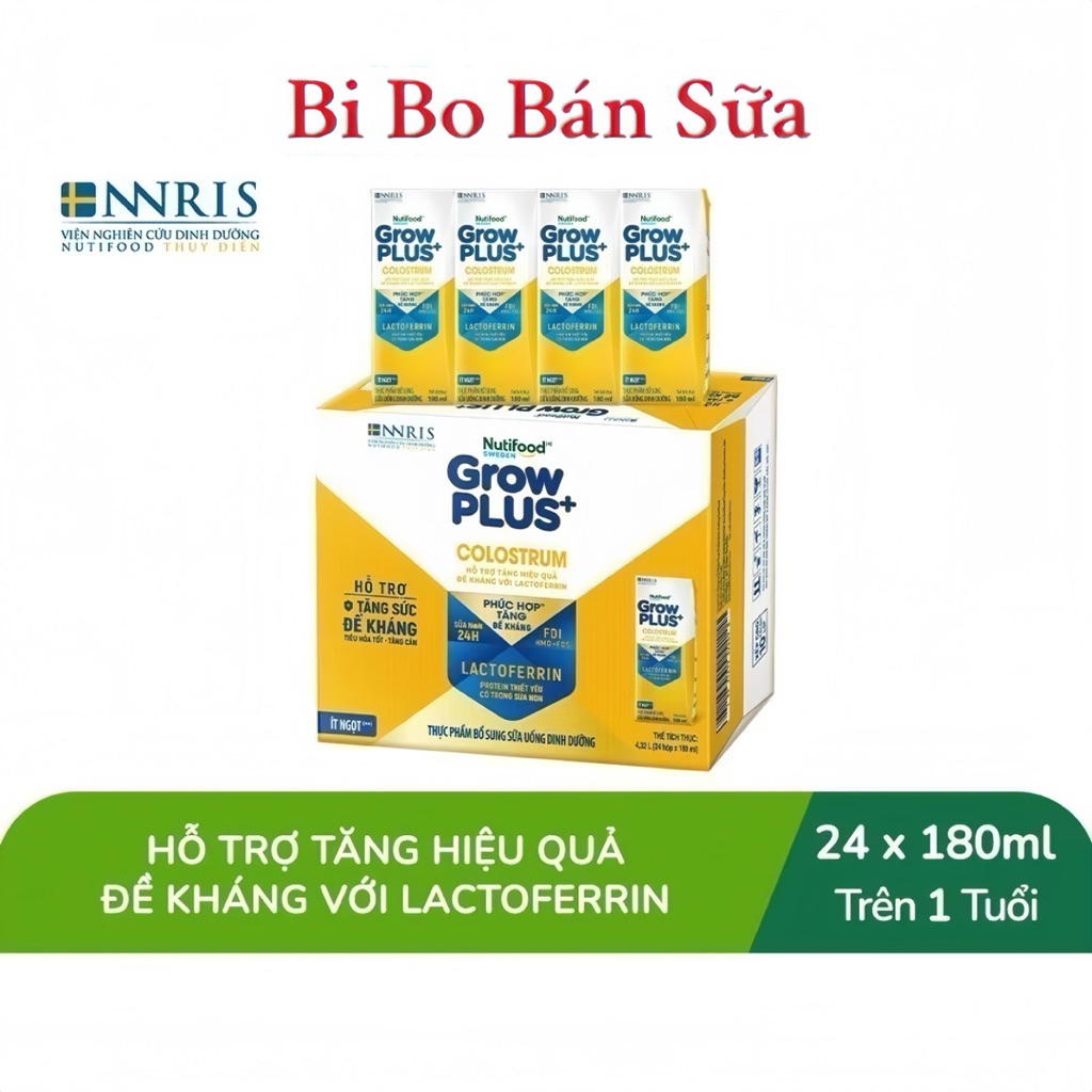 Thùng 24 Hộp Sữa Bột Pha Sẵn Nutifood Sweden GrowPLUS+ Colostrum Lactoferrin 180ml..