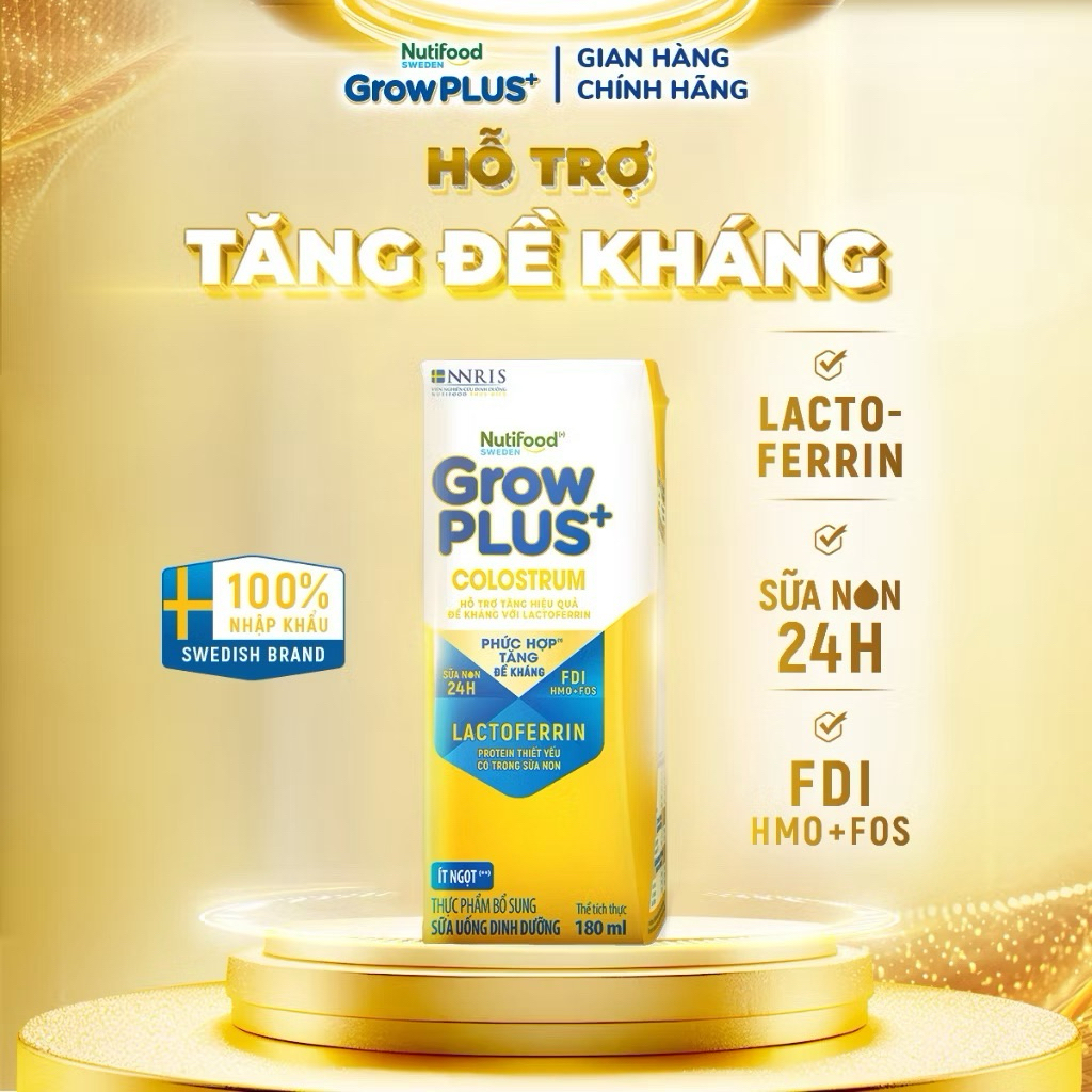Thùng 24 Hộp Sữa Bột Pha Sẵn Nutifood Sweden GrowPLUS+ Colostrum Lactoferrin 180ml..