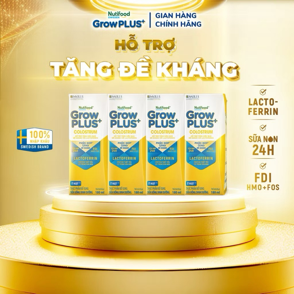 Thùng 24 Hộp Sữa Bột Pha Sẵn Nutifood Sweden GrowPLUS+ Colostrum Lactoferrin 180ml..