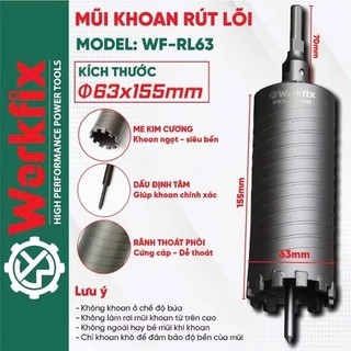Mũi Rút Lõi Máy Khoan Workfix WF-RL63/RL55, Mũi khoan phi 63/55, Khoan Rút Lõi Tường, Bê Tông