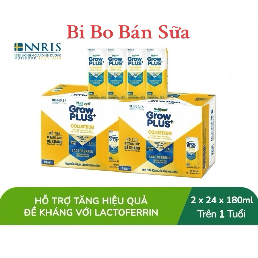 COMBO 2 Thùng 48 Hộp Sữa Bột Pha Sẵn Nutifood Growplus+ Colostrum Lactoferrin 180ml