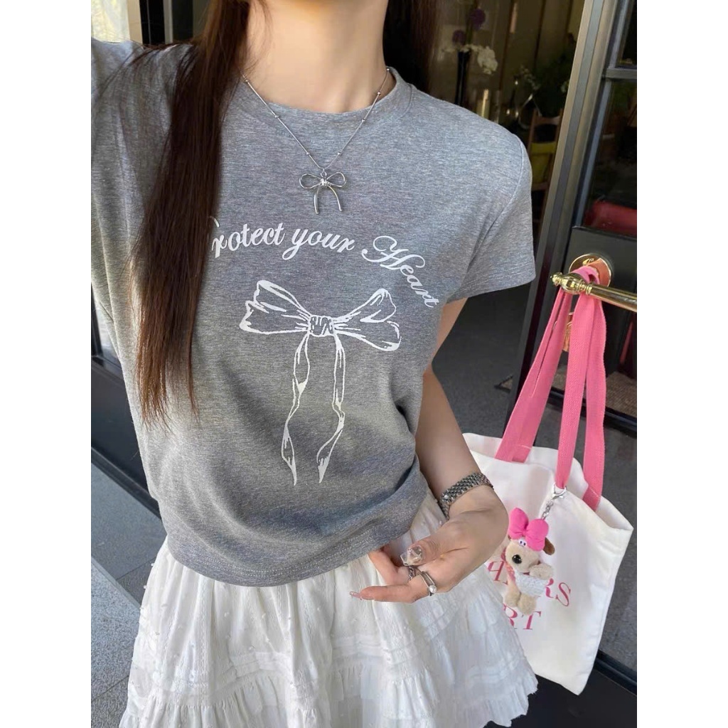 Áo thun nữ, Áo Phông nữ in hình Nơ xinh xắn JULY FASHION, Áo thun ngắn tay dáng rộng chất Cotton dày dặn thấm mồ hôi