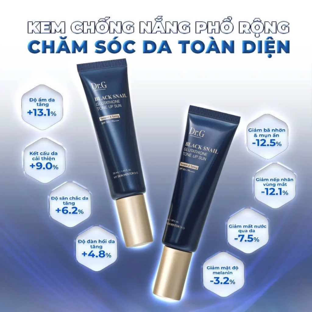 Kem chống nắng Dr.G Black Snail Glutathione Tone Up Sun SPF50+ PA++++ nâng tông dưỡng sáng da 10ml/50ml