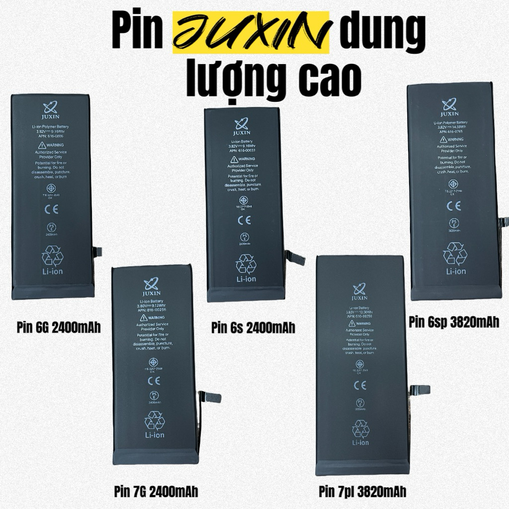Pin juxin dung lượng siêu cao cho dòng máy 4s/5s/6g/6s/6sp/7g/7p tặng ...