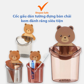 Cốc gấu dán tường đựng bàn chải và kem đánh răng siêu tiện lợi cho phòng tắm #A61