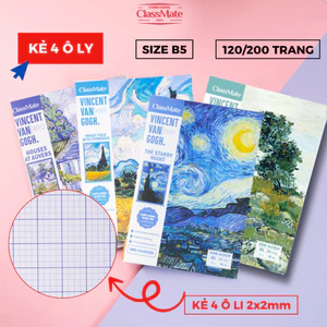 Tập Sinh Viên 120/ 200 Trang Van Gogh Kẻ 4 Ô Ly 2x2mm, Tập Miền Nam Size B5 CLASSMATE Giấy 80gsm NB5-12-0323S/0324S