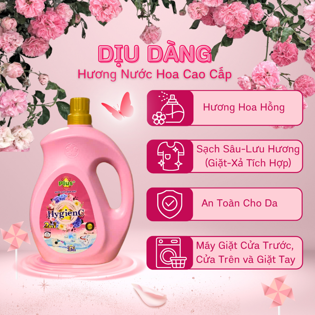[SỈ THÙNG] Combo 5 Can Nước Giặt Đậm Đặc HygienC Plus 3,6 Kg/Can - Hương Nước Hoa, Làm Sạch Vết Bẩn