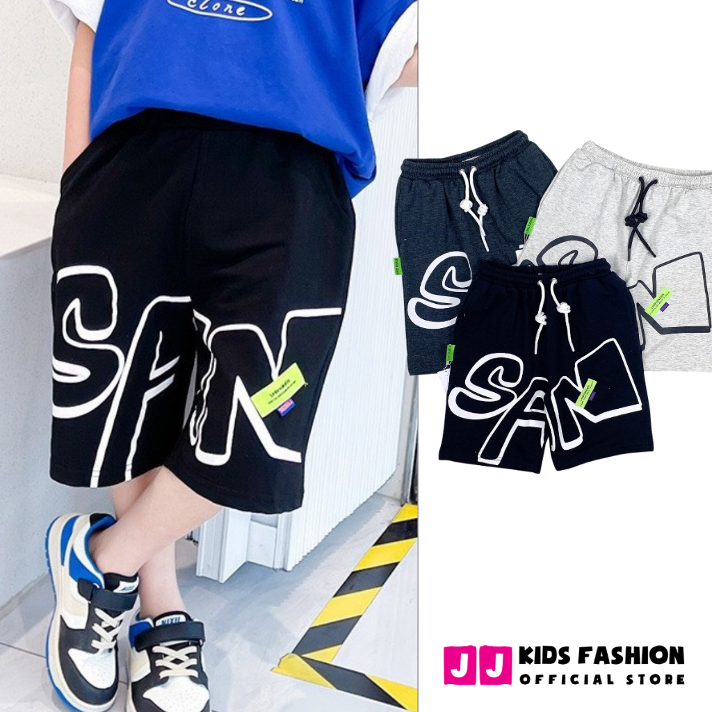 Quần đùi cộc cho bé trai in chữ vải thun size đại từ 11 đến 16 tuổi MS_B401  | JJ Kids Fashion