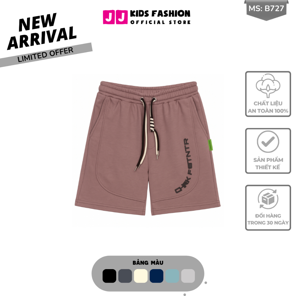 Quần Short Thể Thao Trẻ Em In Chữ nổi – Cotton Mềm Mịn, Dáng Rộng MS_B727 | JJ Kids Fashion