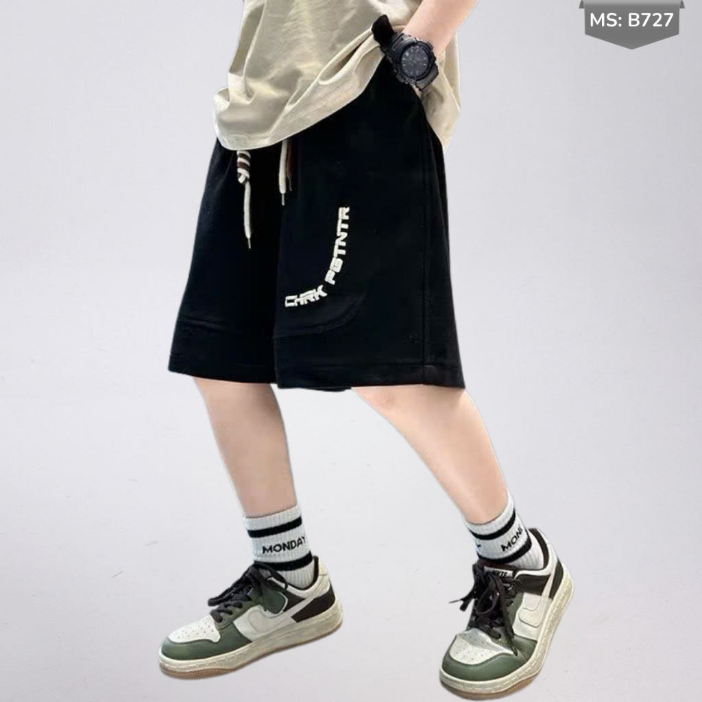 Quần Short Thể Thao Trẻ Em In Chữ nổi – Cotton Mềm Mịn, Dáng Rộng MS_B727 | JJ Kids Fashion
