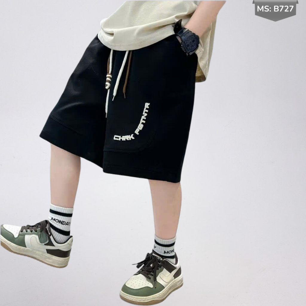 Quần Short Thể Thao Trẻ Em In Chữ nổi – Cotton Mềm Mịn, Dáng Rộng MS_B727 | JJ Kids Fashion