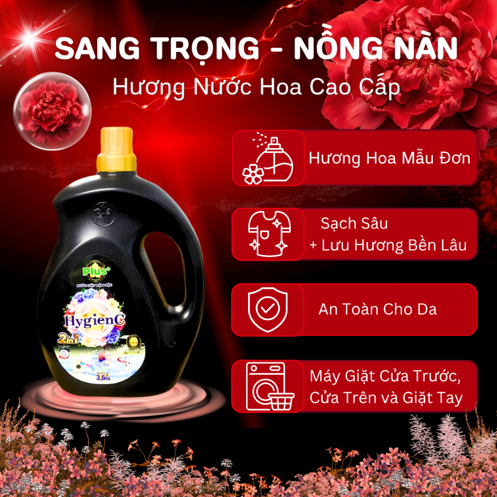[SỈ THÙNG] Combo 5 Can Nước Giặt Đậm Đặc HygienC Plus 3,6 Kg/Can - Hương Nước Hoa, Làm Sạch Vết Bẩn
