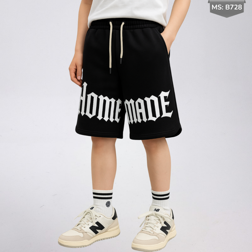 Quần Short Thể Thao Trẻ Em In Chữ nổi – Cotton Mềm Mịn, Dáng Rộng B728 | JJ Kids Fashion