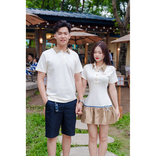 ( S - 51 )[ GIÁ CẢ CẶP] Set đồ đôi nam nữ couple váy ôm eo dáng xoè phối cổ áo polo nam chất liệu mì lạnh mềm mịn mát