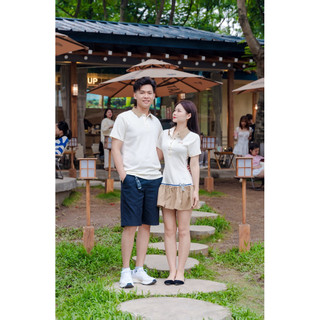 ( S - 51 )[ GIÁ CẢ CẶP] Set đồ đôi nam nữ couple váy ôm eo dáng xoè phối cổ áo polo nam chất liệu mì lạnh mềm mịn mát