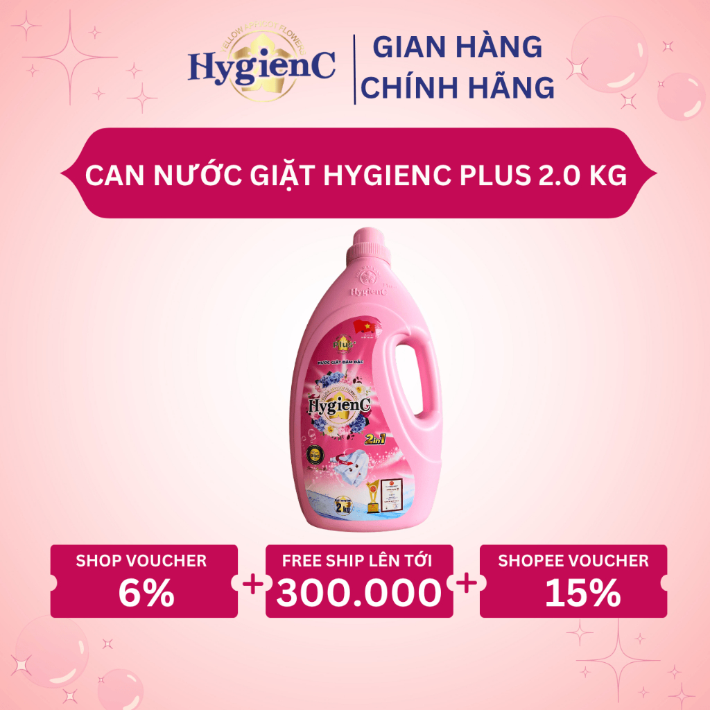Can Nước Giặt Dưỡng Vải Đậm Đặc HygienC Plus 2,0 Kg - Hương Nước Hoa (Nhiều Mùi Hương)