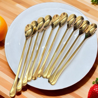 Combo 5 Thìa Inox 304 Titan VÀNG (đá bầu)- Muỗng 20cm Cán Dài Khuấy Cà Phê Cocktail, Sinh Tố
