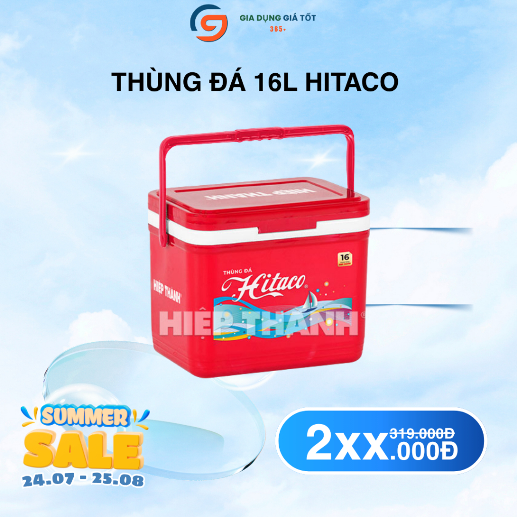 Thùng đá 16L Hitaco nhựa Hiệp Thành, hộp đựng đá giữ nhiệt 20 đến 48 giờ, có quai xách tiện lợi