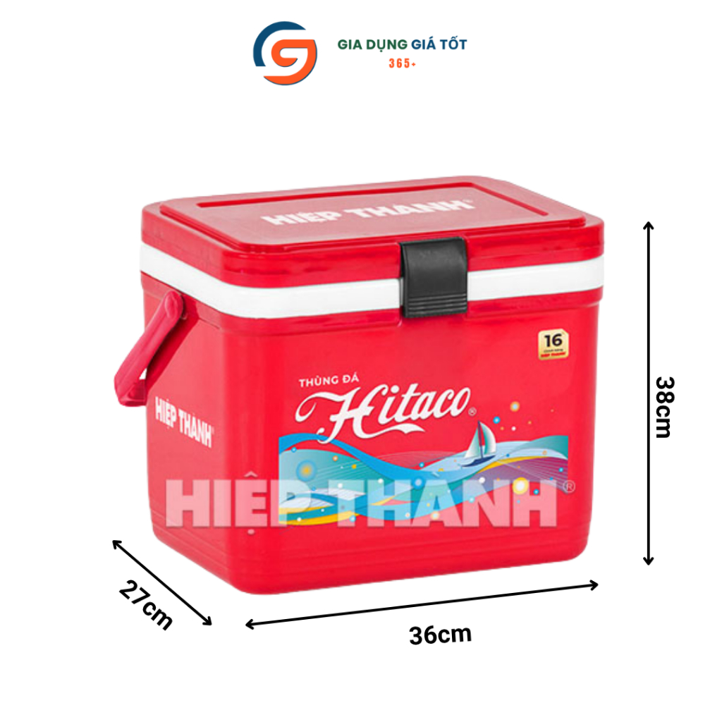 Thùng đá 16L Hitaco nhựa Hiệp Thành, hộp đựng đá giữ nhiệt 20 đến 48 giờ, có quai xách tiện lợi
