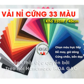 vải màu nỉ cứng, vải dạ khổ 22, 45 cm GNC2 handmade, làm móc khoá, sách vải, đồ chơi