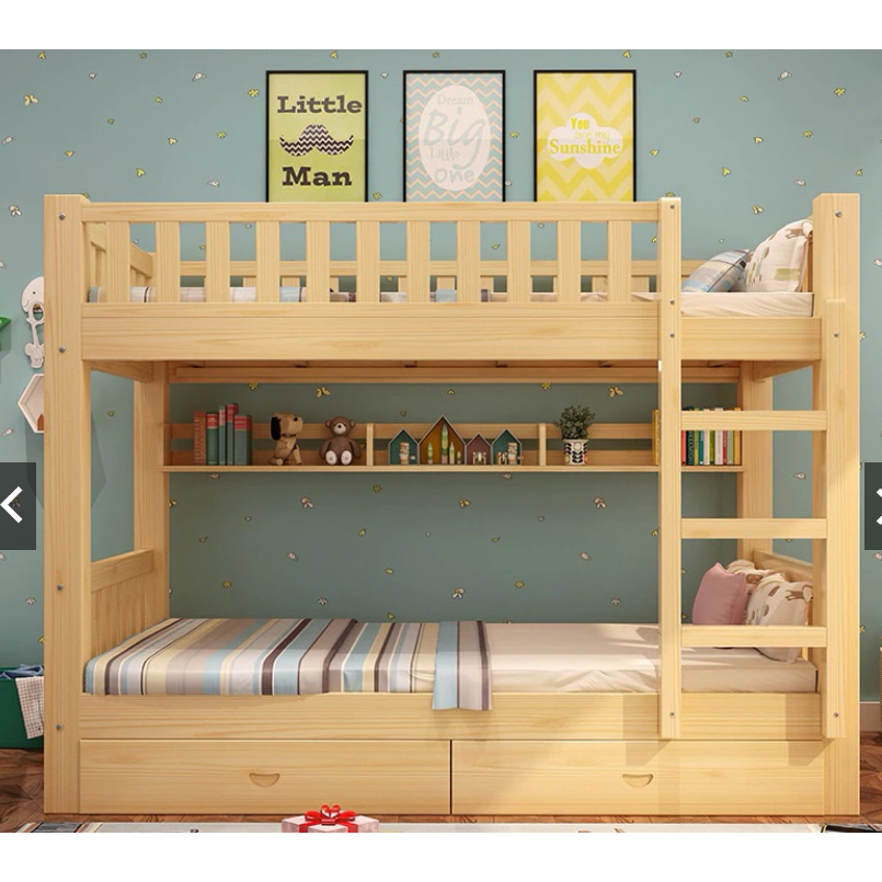 Giường 2 Tầng Cho 2 Bé, Giường Gỗ Thông Tự Nhiên Không Mối Mọt Chắc Chắn HOMEDECOR