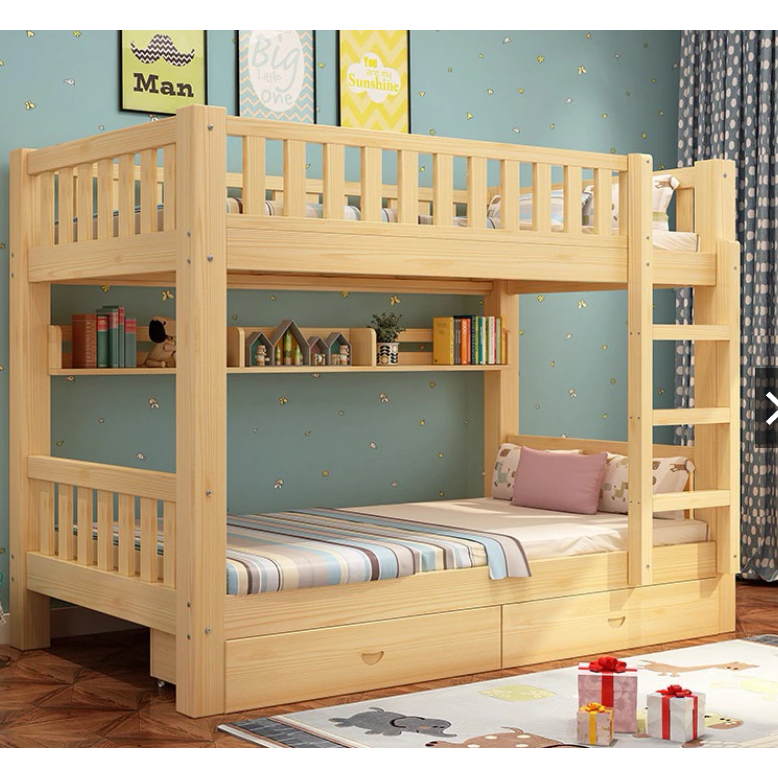 Giường 2 Tầng Cho 2 Bé, Giường Gỗ Thông Tự Nhiên Không Mối Mọt Chắc Chắn HOMEDECOR