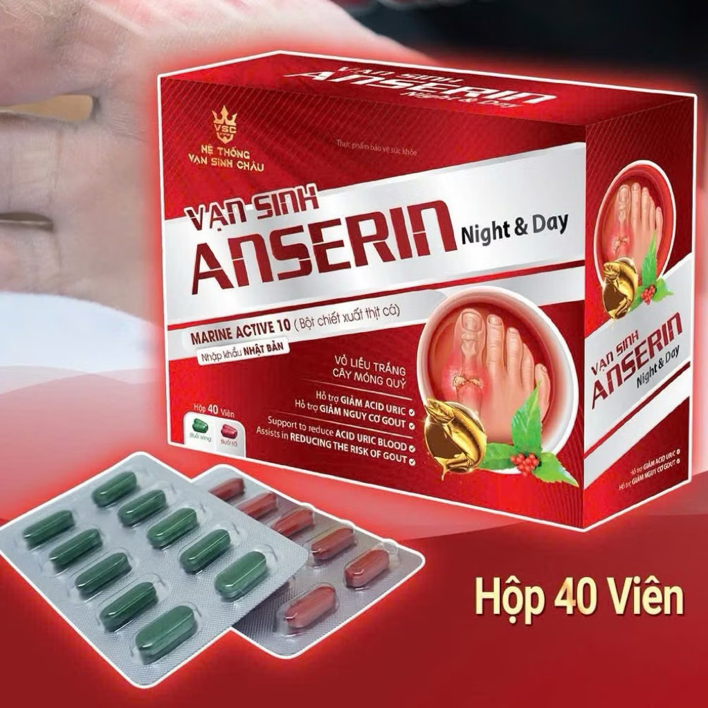 Viên GOUT VẠN SINH ANSERIN Night & Day hỗ trợ giảm acid uric, giảm nguy ...