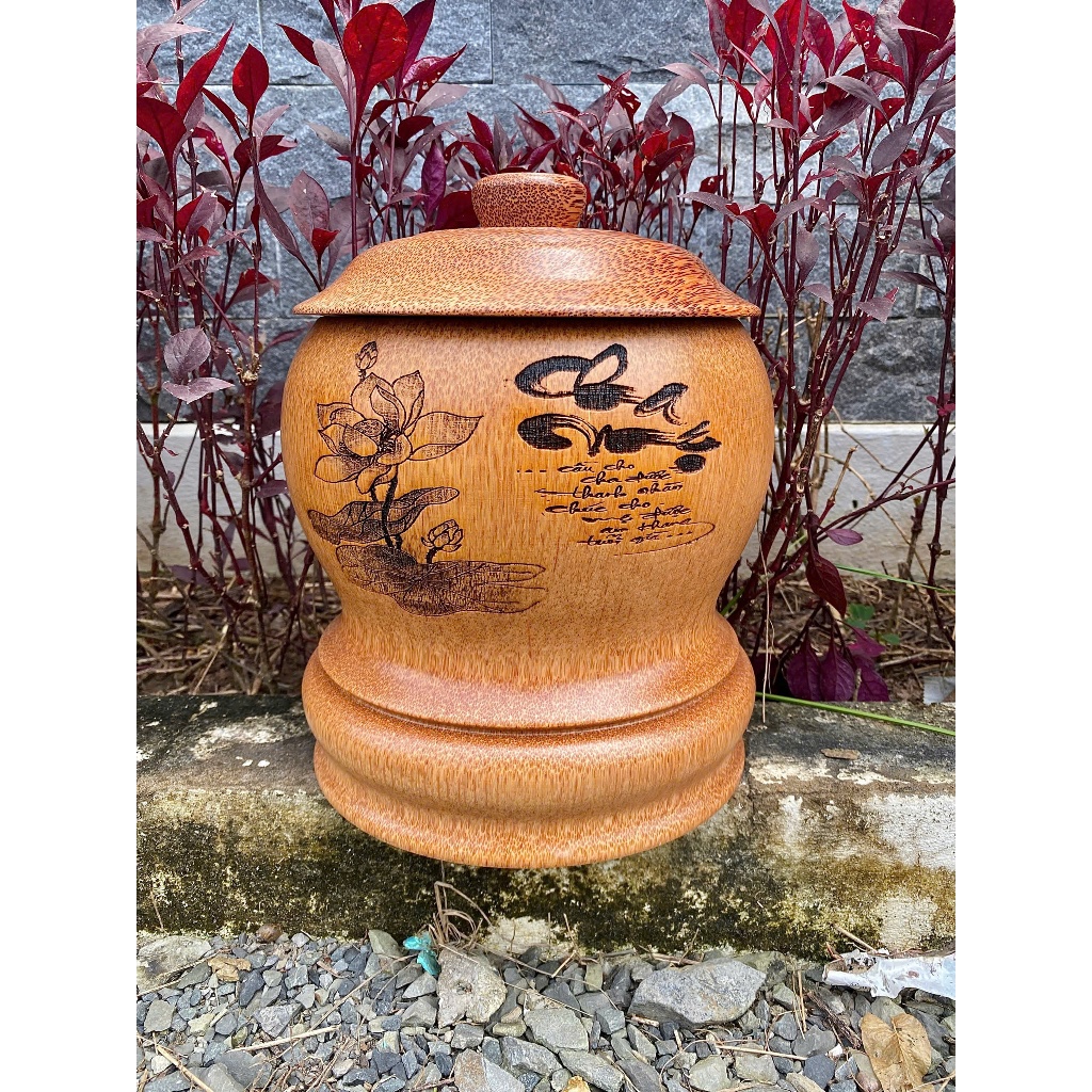 [ TẶNG ẤM 500ML - 1200ML ] Bình Ủ Ấm Trà Gỗ Dừa Điêu Khắc CHA MẸ ĐẾ CAO, Giữ Nhiệt Cao Cấp Trang Trí, Quà Tặng Sang
