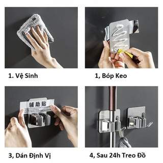 Móc Treo Cây Lau Nhà INOX 304 Sáng Bóng, Lắp Đặt Dán Tường Gạch Men Siêu Chắc
