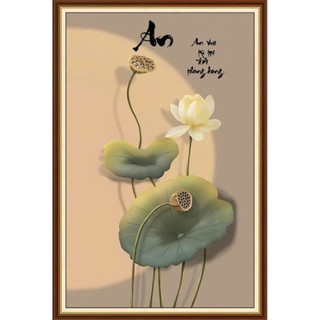 Tranh 3D hoa sen dán tường phòng thờ, phòng khách, phòng làm việc, tranh in trên chất liệu vải lụa (tặng kèm keo dán)