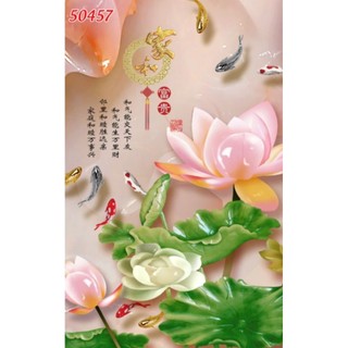 Tranh 3D hoa sen dán tường phòng thờ, phòng khách, phòng làm việc, tranh in trên chất liệu vải lụa (tặng kèm keo dán)