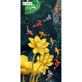 Tranh 3D hoa sen dán tường phòng thờ, phòng khách, phòng làm việc, tranh in trên chất liệu vải lụa (tặng kèm keo dán)