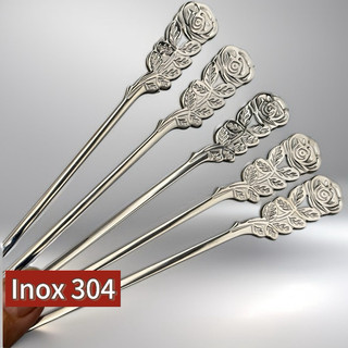 Thìa Hoa Hồng Inox 304 Trắng Bạc-Muỗng Dài 20cm Sinh Tố Cà Phê Trà Đào