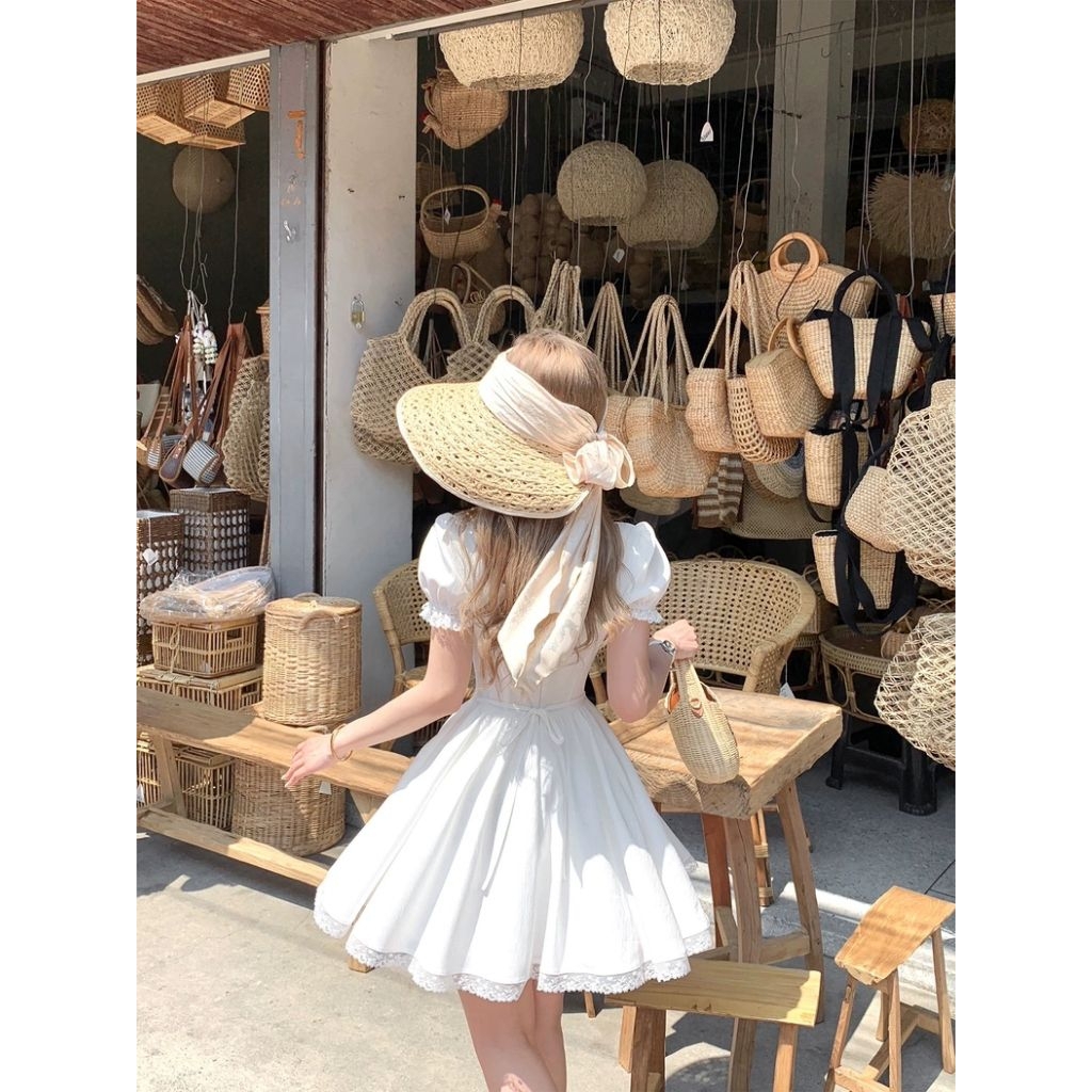 Váy Trắng Dự Tiệc Dáng Xòe Tay Bồng Cổ Vuông Nữ Tính - [TLV2]  Memeboutique