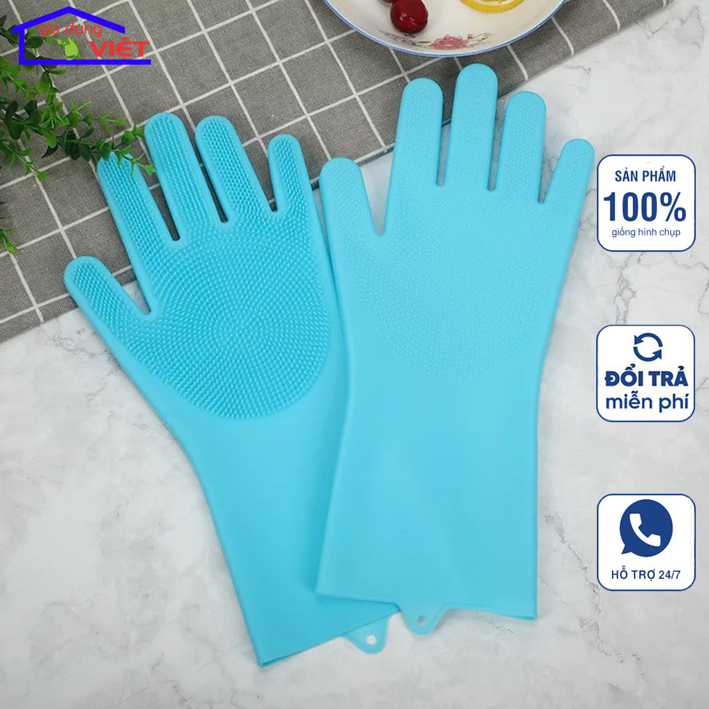 Găng Tay Cao Su Kiêm miếng rửa bát 2 trong 1 siêu tiện lợi và đang năng .